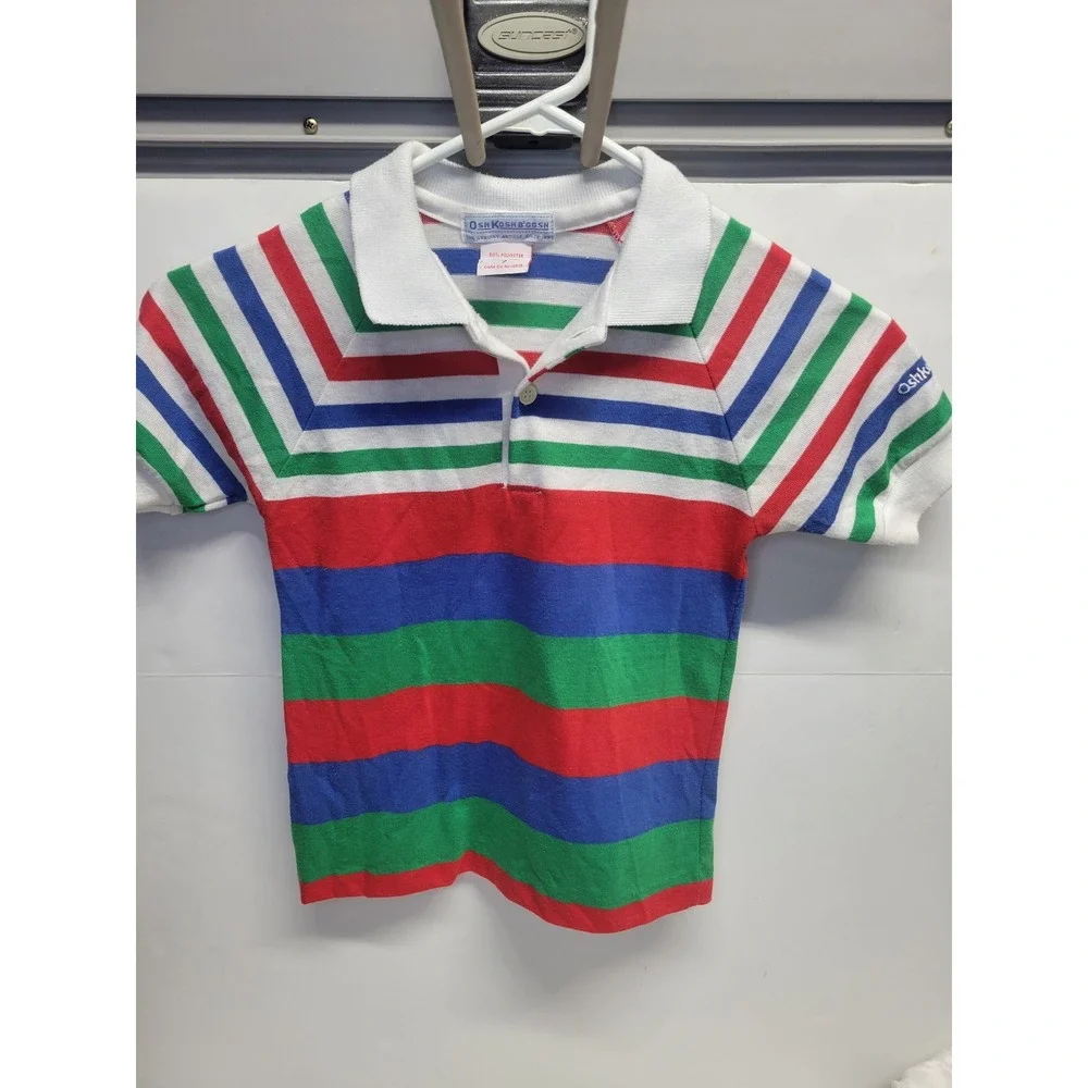 Vtg OshKosh B'gosh Kids Striped Polo Shirt Short Sleeve‎ Size 7